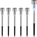 Relaxdays Solarlampen 6er Set, kaltweiß, wasserdicht, Dämmerungssensor, LED Solarlicht, HxD: 31 x 4,5 cm, silber/schwarz