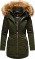 Marikoo Sanakoo Damen Winter Parka Mantel mit Kapuze Winterjacke Kunstfellkragen Wintermantel Olive Gr. 36 - S