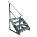 Kaminbau Mierzwa Premium Treppe Freistehend 4 Stufen Geländer Links (Breite 600 mm) (Höhe 76cm) Wetterfest Gitterroststufe Gartentreppe