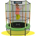 KINETIC SPORTS Kinder Trampolin JUMPER 140 cm - Inklusive Gummiseil Federung, Sicherheitsnetz mit Reißverschluss, Rahmenpolster, Schutz Bodennetz - Indoor Kindertrampolin Spielzeug Grün-Orange