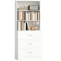 HOMCOM Bücherschrank 180 cm 6-stöckig Hochschrank Vitrinenschrank mit 3 Schubladen, 3 offenen Regalen Küchenschrank für Wohnzimmer Küche Weiß