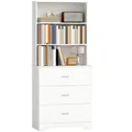 Bücherschrank 180 cm Hochschrank mit 3 Schubladen, 3 offenen Regalen Weiß
