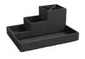 BIGSO BOX OF SWEDEN LENA Schreibtisch Organizer für Stifte, Büroklammern, Haftnotizen usw. – Sortierkasten mit 4 Fächern – Ordnungssystem aus Faserplatte und Papier in Leinenoptik - schwarz