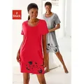 Nachthemd VIVANCE DREAMS, Damen, Gr. 32/34, N-Gr, rot (rot, grau), Jersey, Obermaterial: 100% Baumwolle. Obermaterial 2: 90% Baumwolle, 10% Polyester, unifarben, meliert, animal-print, Basic, Basic ca. Mitte Oberschenkel, Rundhals, Kurzarm, Kleider, mit Katzenprint, Topseller