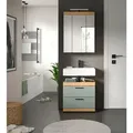 Mid.you Badezimmer, Salbeigrün, Eiche Artisan, Glas, Holzwerkstoff, 2-teilig, 6 Fächer, 2 Schublade(n),2 Schublade(n) Schubladen, G, 60 cm, FSC Mix, stehend, Badezimmer, Badmöbelsets & Badmöbelserien, Badmöbel-Sets
