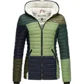Navahoo Steppjacke Multikulti stylische Colorblocking Übergangsjacke m. Kapuze bunt|grün S (36)