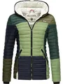 Navahoo Damen Übergangsjacke Colorblocking leichte Steppjacke mit Kapuze Multikulti Multicolour Green Forest Gr. S