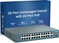 YuanLey 26 Port PoE Switch, 24 PoE+ Port 100Mbps, 2 Uplink Gigabit, 802.3af/at