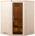 weka Sauna Element-Ecksauna KIRUNA 1, BxTxH: 144 x 144 x 199 cm, 68 mm, vorgefertigte Elemente, moderne Ganzglastür, Eckeinstig