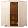 Weka Sauna Kiruna 1 mit Glastür und Eckeinstieg 230 V - 68 mm-3,6 kW Kompaktofen mit integr. Steuerung - "Alles dabei"