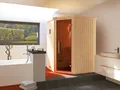 Weka Element-Ecksauna Kiruna 1 mit Glastür und Kompakt-Saunaofen