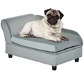Haustiersofa mit Stauraum, Hundebett mit Kissen, bis 15kg, Plüschbezug, Hellgrau