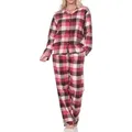 Normann Pyjama Normann Damen Flanell Schlafanzug lang mit Knopfleiste und Hemdkragen rot 40-42