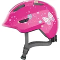 ABUS Kinderhelm Smiley 3.0 - Fahrradhelm mit tiefer Passform, kindergerechten Designs & Platz für einen Zopf - für Mädchen und Jungs - Pink mit ... - Magenta