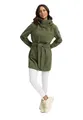 MARIKOO Damen Übergangsmantel (XS-3XL) - Eleganter Mantel mit Taillengürtel, abnehmbarer Kapuze, 2-Wege-Reißverschluss, Warme Jacke Frauen - N047 (S, Olive-Leaf)