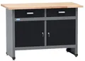Küpper Werkbank 12059, 120x84x60cm, 2 Schubladen, 2 Türen, 300 kg Traglast, 30 mm Massive Buchenarbeitsplatte (Schwarz)