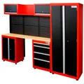 HOLZMANN-MASCHINEN Profi Werkbank "WESS13", inkl. Schrank und Lochplatte, rot/schwarz