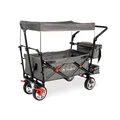 PINOLINO AddPlus Bollerwagen faltbar mit Bremse – Transportwagen mit Schutzhülle, höhenverstellbarer Schiebegriff, All-Terrain PU-Reifen, Stahlachsen, 80 kg Tragkraft, Ladefläche 120×56×67 cm, grau