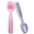 NumNum Baby Löffel 2er-Set, Silikon Esslernlöffel für Baby ab 6 Monate - BPA-frei - Lernlöffel und Breilöffel für BLW und Beikost Zubehör - Ideales Esslernbesteck - Flieder/Rose
