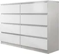 MIRJAN24 Kommode Malwa M8 140, Stilvoll Sideboard mit 8 Schubladen, Schlafzimmer Highboard, Modern Kollektion (Weiß)