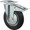 BS Rollen Transportrolle, Lenkrolle mit Totalfeststeller, Rad-Ø 80 mm, Tragf. 50 kg, Gummi schwarz, Bauhöhe 106 mm, Rollenlager