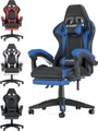 Bigzzia Gaming Stuhl mit Fußstütze - Gamer Stühle Ergonomisch mit Lendenkissen + Kopfstütze Gaming Chair Höhenverstellbar Computerstuhl für Erwachsene Mädchen Junge, Blau