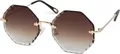 styleBREAKER Damen Runde Sonnenbrille Rahmenlos mit getönten Gläsern im Diamant Schliff, Geprägte Bügel, Vieleckige Gläser 09020118