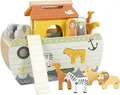 small foot Steckspiel Arche Noah „Safari“, Motorikspielzeug aus Holz mit 15 Tier