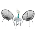 Juskys Balkonmöbel Set Ostana 3-teilig - Tisch & 2 Sessel - stilvolle Sitzgruppe für Balkon, Terrasse & Garten - Gartenmöbel Balkonset Schwarz
