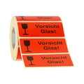 Etiketten Aufkleber Vorsicht Glas rot 1000 Stück 90x35mm Warnetikett auf Rolle 593101