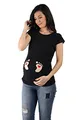 Fußabdrücke Baby mit Herz - Lustige witzige süße Umstandsmode mit Motiv Umstandsshirt für die Schwangerschaft T-Shirt Schwangerschaftsshirt, Kurzarm (Schwarz, Large)