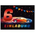 JUNAPACK Einladungskarten Auto zum 6. Kindergeburtstag Jungen Einladungen Rennauto Karten, Einladungskarten mit einem Auto Motiv zum 6. Geburtstag