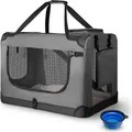 Juskys Hundetransportbox Lassie S (grau) faltbar - 34 x 50 x 36 cm - Hundetasche mit Decke, Tasche & Griffen – Stoff Transportbox für Hunde