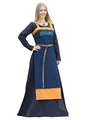 Battle-Merchant Wikinger Trägerkleid Hilja mit Stickerei | mittelalterliches Schürzenkleid für Damen | LARP Gewandung aus Baumwolle | Größen S-XXL blau/senfgelb oder rot/Petrol (blau, XL)