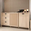 Forte JYTANA Sideboard 17ß 180, skandinavisches Sideboard mit 3 Schubladen und 2 Schranktüren, Holzwerkstoff, Riva Eiche Holzdekor, 174,8 cm breit x 91,5 cm hoch x 40,2 cm tief