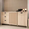 Forte JYTANA Sideboard 17ß 180, skandinavisches Sideboard mit 3 Schubladen und 2 Schranktüren, Holzwerkstoff, Riva Eiche Holzdekor, 174,8 cm breit x 91,5 cm hoch x 40,2 cm tief