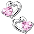 Ohrstecker 925er echt Silber Herz Ohrringe Rosa für Mädchen Kristall Stein K710
