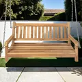 Möbel Outlet Gartenschaukel Susana aus Teak Holz Schaukelbank hängende Bank Breite wetterbeständig und stabil geschliffen und naturbelassen braun 120 x 60 x 65 cm