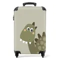 NoBoringSuitcases.com® Kinderkoffer Jungen Handgepäck Koffer Reisetasche mit Rollen Geschenk - Dino - Koffer Grün - Grau - 55x35x20cm