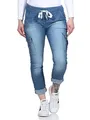 CLEO STYLE Damen Jeans Jogger Jogginghose Boy Friend im Vintage Look Sweatpants für Freizeit Sport und Fitness 21094 (Mittelblau)