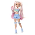 Barbie Dream Besties Puppe und Zubehörteile, bewegliche Barbie Malibu Rollschuh-Modepuppe mit blondem Haar, 9 Teile zum Thema Make-up, JFX96