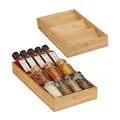 Relaxdays Gewürzregal für Schublade 2er Set, 3 Fächer, HBT: 5x20x38 cm, liegend, Bambus, Gewürz Schubladeneinsatz, natur