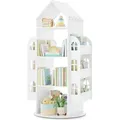 WOLTU Drehbares Bücherregal Kinder, mit 4 Ebenen, 2 Seitenregalen, Hausform, Weiß - Weiß