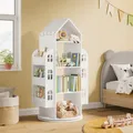 WOLTU Bücherregal Kinder Drehbares Kinderregal mit 4 Ebenen 2 Seitenregalen Weiß