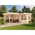 Alpholz 5-eck Gartenhaus Pepe Gartenhaus Aus Holz, Holzhaus Mit 28 Mm Wandstärke Inklusive Terrasse, Blockbohlenhaus Mit Montagematerial