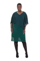 Ulla Popken Damen große Größen Übergrößen Plus Size Abendkleid, Chiffon-Cape, Jersey, Spitzensaum, 3/4-Arm dunkelgrün 54+ 800820758-54+