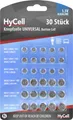 HyCell Alkaline Knopfzellen Set, AG1, AG3, AG4, AG10, AG12, AG13, 1,5V, 30 Stück, für Uhren und Spielzeug