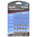 HyCell Alkaline Knopfzellen Set AG1, AG3, AG4, AG10, AG12, AG13, 1,5V, 30 Stück, Knopfzellenbatterie, für Uhren, Spielzeug, Taschenrechner, Fernbedienung