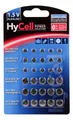 HyCell Alkaline Knopfzellen Set AG1, AG3, AG4, AG10, AG12, AG13, 30 Stück Knopfzelle