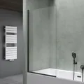 Mai & Mai Duschwand für Badewanne Badewannenwand Sicherheitsglas mit NANO-Versiegelung Badewannentrennwand Badewannenaufsatz 80x140cm Schwarz Cortona201